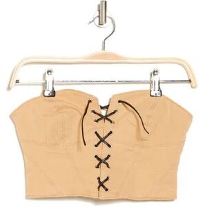 Corset Lace-Up Bustier Khaki Top in Stone by ASOS Design